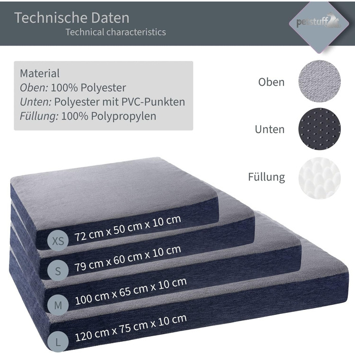 Ортопедичне собаче ліжко з знімним та пральним чохлом, вибір кольору та розміру (XS, блакитний)