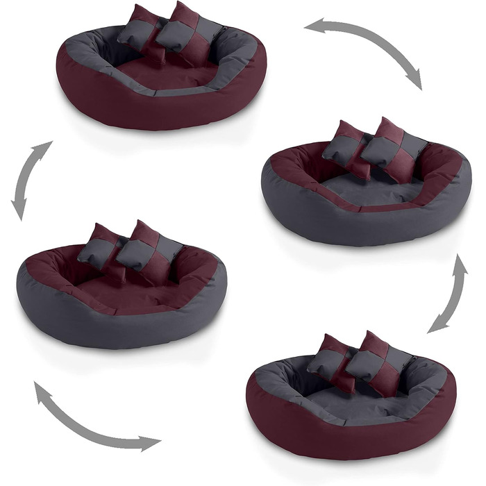 BedDog® Hundebett SABA 4в1: овальне/кругле, велике, знімне, для дому та вулиці, L, Cherry-Rock (бордовий/сірий), 65x50x23 см