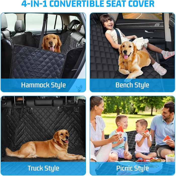 Захисний килимок для собак у машину Amexo, 137x147 см, чорний. Захист заднього сидіння, водовідштовхувальний, стійкий до подряпин, з віконцем.