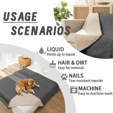 Водонепроникний килимок для собак 80x100 см, Outdoor, миється, для великих собак, м'який, двосторонній, захист дивану, сірий+бежевий, темно-сірий + бежевий