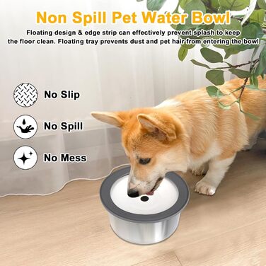 Миска для води для собак Yonphy 3L: Без розливання, з нержавіючої сталі, миска для води та корму, для собак та котів (сіра)