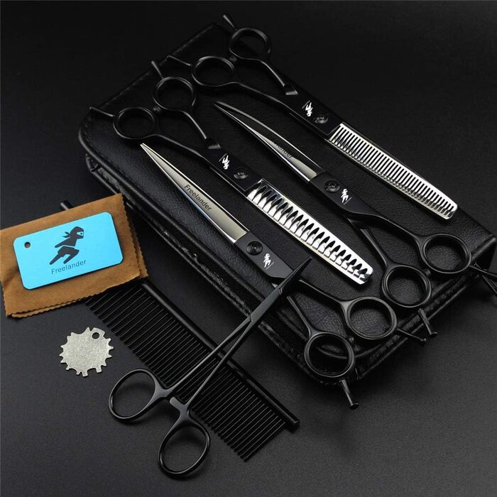 Набір професійних ножиць для грумінгу тварин, 4 шт. (7,0 дюймів), нержавіюча сталь, прямі та зігнуті