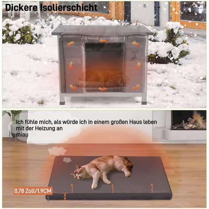 Будинок для котів на вулицю Aivituvin з підігрівом та ізольованою підкладкою, вологостійкий загін для кроликів та котів