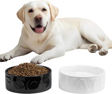 Набір мисок для собак Navaris (2 шт) з кераміки, чорно-білі, 700 мл, підходить для миття в посудомийній машині та використання в мікрохвильовці