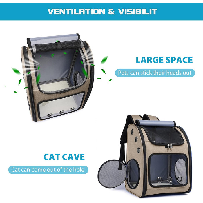 Рюкзак для собак та котів PETCUTE: дихаючий, знімний килимок, складаний, регульований. Підходить для маленьких собак та котів. Колір: хакі