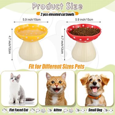 Підвищений годівниця для котів Teenyyou з кераміки, 2 шт. - для котів з вусами, широка миска для корму та води
