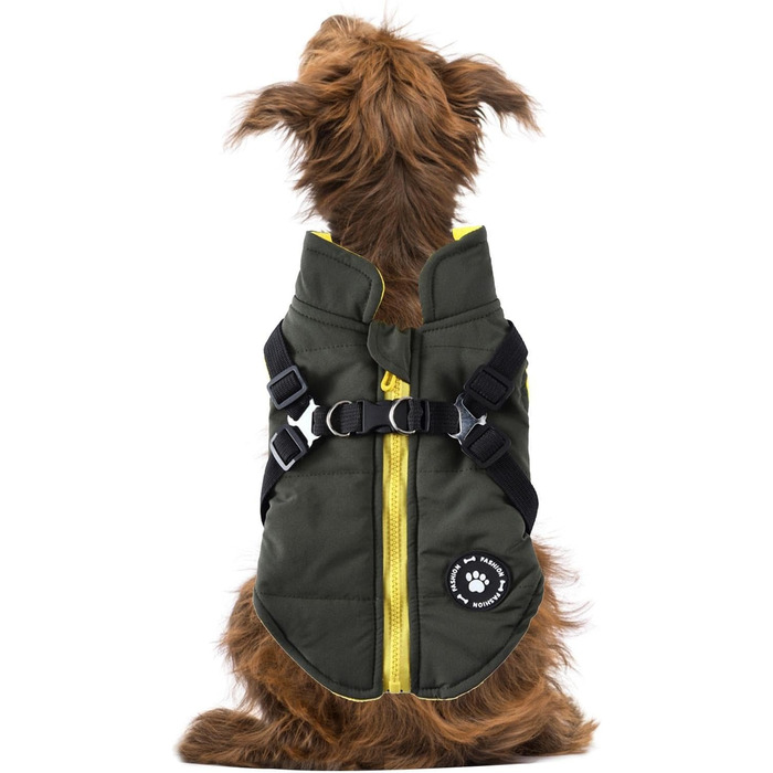 Водонепроникний теплий зимовий одяг для собак: куртка-жилет з шлейкою, утеплена, для цуценят та собак середніх та великих порід, зелений, розмір L