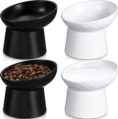 Набори мисок для котів Tanlade з підняттям, керамічні, антипротічні, для закритих котів та цуценят, 4 шт. (білий та сірий)