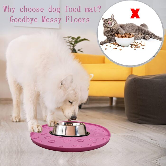 Силіконовий килимок для годування собак і котів, рожевий, круглий. Запобігає забрудненню підлоги. Підходить для собак та котів середніх та малих порід