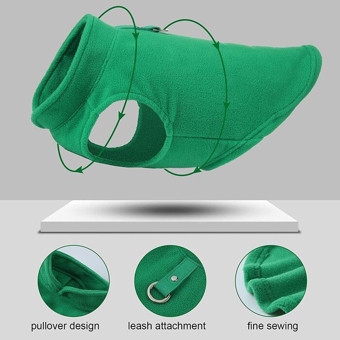 Тепла жилетка для собак та котів Jacko & Co з кільцем для повідка – м'яка, легка, дихаюча (XS, ліно-зелений)