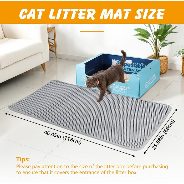 Килимок для котячого туалету Ondware, 117.8 x 66 см, двошаровий, водонепроникний (сірий)