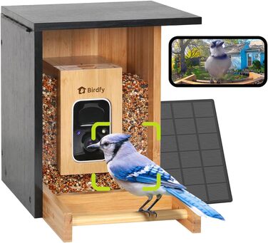 Розумний годівничка для птахів з камерою NETVUE Birdfy, Wi-Fi, сонячна батарея, бамбук, автоматична відеозйомка, розпізнавання птахів, сповіщення