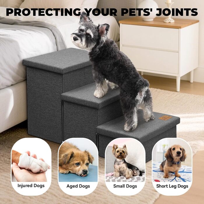 Сходинки для собак, 58,4 см, 4-ступеневі широкі сходинки для високих ліжок, вікон, складаються для зберігання, сходинки для домашніх тварин, подарунок для маленьких/середніх/великих літніх собак та котів (3 сходинки без помешкання (78,9 см Д x 43,2 см Ш x