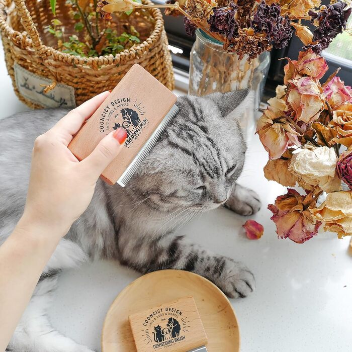 Щітка для собак з дерев'яною ручкою, вичіска для тварин, котів, щітка для короткої шерсті, інструмент для видалення шерсті коричневого кольору середнього розміру для собак