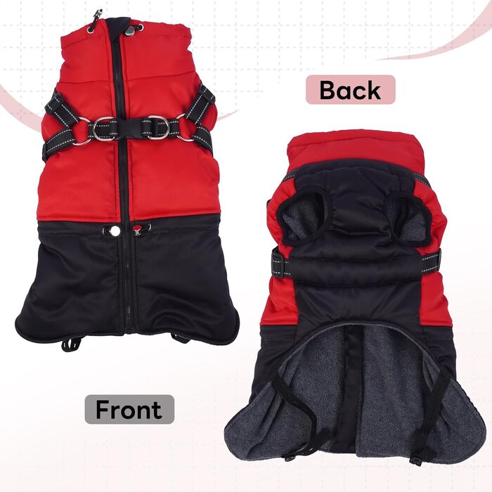 Зимовий одяг для собак маленьких порід: теплий жилет, водонепроникна куртка, червоний (M)