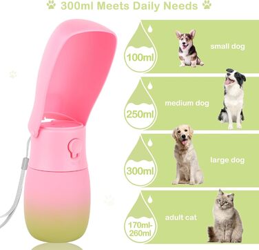 Подорожня пляшка для води для собак та котів JOPHEK 300мл з фільтром з активованого вугілля, зелено-рожева