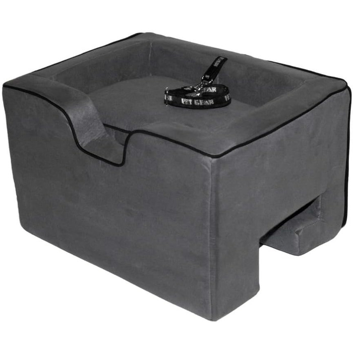 Автокрісло Pet Gear Lookout Booster для собак, сірого кольору, з м'яким кріслом та страхувальним тросом. Легке встановлення без інструментів.