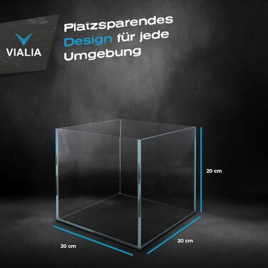 Акваріум VIALIA кубічний 8 л з білого скла 20x20x20 см, ударостійкий акваріум для риб і водних рослин