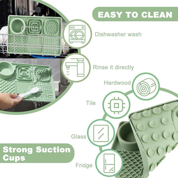 Килимок для собак та котів з силікону Slow Feeder з присосками, для зняття тривоги, для наповнення йогуртом/арахісовою пастою, легко миється, зелений, 30x20 см