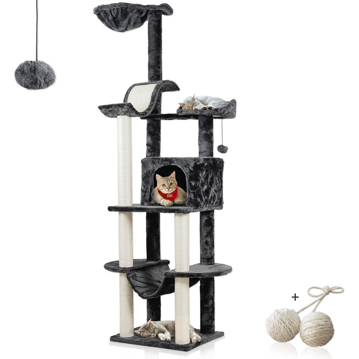 Котячий будиночок Rohrschneider Katzenbaum Travel XL з іграшкою та гамаком - стабільний котячий будиночок для великих котів (сірий)