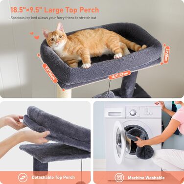 Кігтеточка PETEPELA 143 см з подушкою, кігтеточними стовпчиками, двоповерховим будиночком для котів – велика, зелена (темно-сіра)