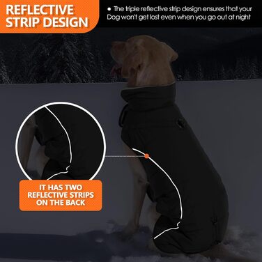 Зимова куртка для собак середніх та великих порід: тепла флісова жилетка, водонепроникна, з D-початком, шнурком та 2 еластичними стрічками, чорного кольору, розмір L