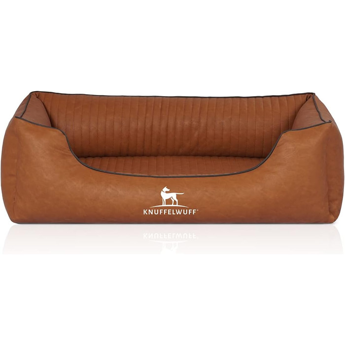 Ортопедичне собаче ліжко Knuffelwuff Chesapeake з лазерного стеганого штучного шкіряного покриття XL 105 x 75 см. Знімний чохол, легко чистити, для великих, середніх та маленьких собак (L 85 x B 63 x H 23 см, Rusty)