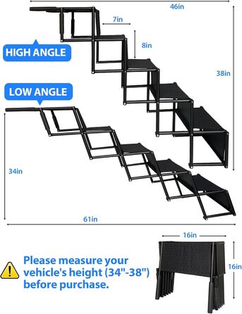 Сходинка для собак у машину, 5 сходинок, складана, для SUV та вантажівок, висота 86-96,5 см, антиковзаюча поверхня, підтримує до 68 кг