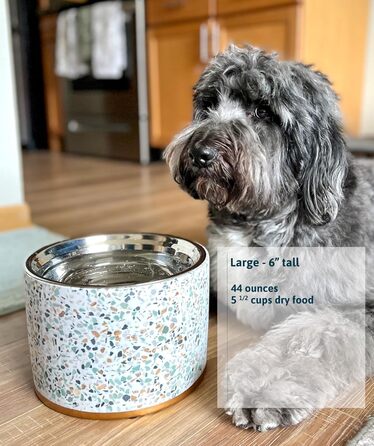 Підставка для годівлі собак Pet Junkie Terrazzo з мискою з нержавіючої сталі, велика, біла