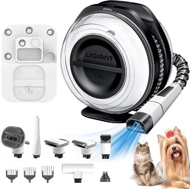 Бездротовий пилосос для собак T10 Pro 7-в-1: догляд, стрижка, точилка для кігтів, щітка. Великий контейнер 2.2л. Ідеально для прибирання шерсті вдома, в авто та на вулиці. Чорний та білий.