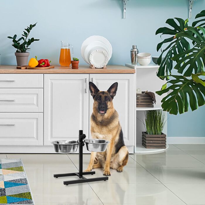 Кормушка для собак Relaxdays з нержавіючої сталі, регульована по висоті, 42x46x27 см, антиковзаюча, срібна