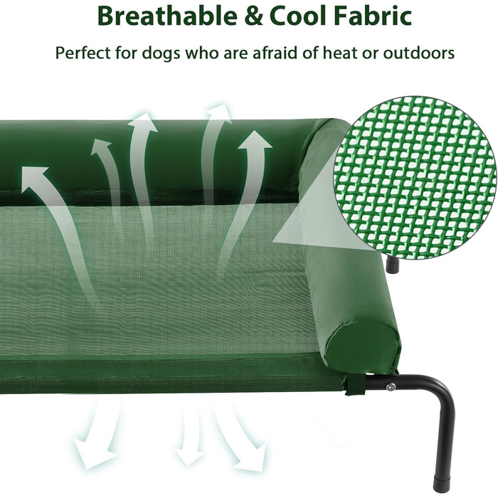 Кругле ліжко для собак великих порід з металевим каркасом, U-подібною подушкою, антиковзними ніжками та дихаючою сіткою, 91x66x20 см (зелене)
