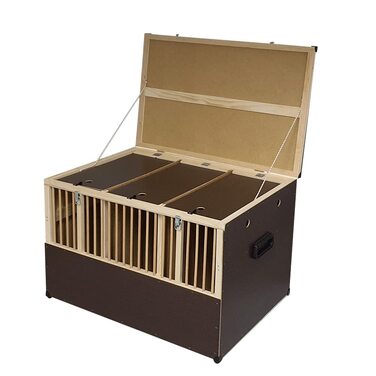 Дерев'яна переносна клітка для дрібних тварин з 3 відділеннями - велика, з закривними кришками