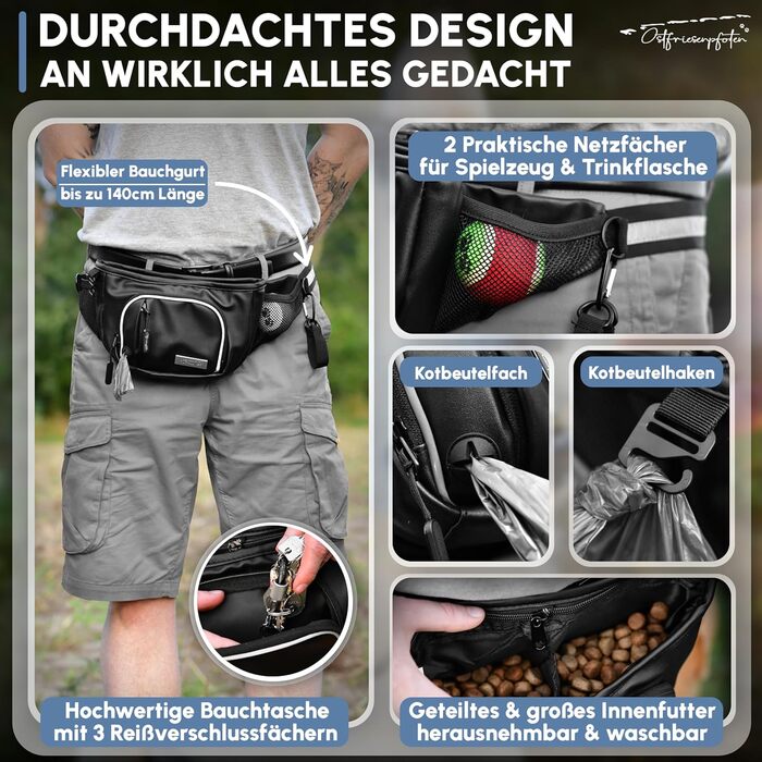 Сумка-бананка для собак 'Talea' з штучної шкіри, на одноручний замок - сумочка для ласощів, знімний підкладка, аксесуари для собак (M, Чорний)