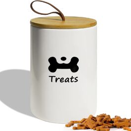 Керамiчний контейнер для ласощів для собак, 7.7'x5', білий, з кришкою