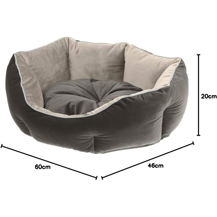 Крісло-лежанка для собак та котів Ferplast QUEEN 60 з подушкою, сіре, 60 x 46 x 20 см, м'який велюр, миється