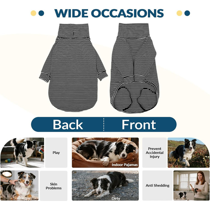 Пуловер для собак середнього та великого розміру Rozkitch, смугастий світшот для домашніх тварин, осінь, зима, весна, Американський стаффордширський терьєр, Сибірський хаскі, Візла, Коргі, чорно-білий L (Обхват грудей: 61-66 см, Довжина спини: 51-53 см)