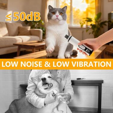 Електричний точило для собачих кігтів, пристрій для шліфування кігтів з LED-підсвічуванням, бездротова зарядка USB, запасні насадки для цуценят, обрізання кігтів для собак та котів (1+2 x запасна насадка)