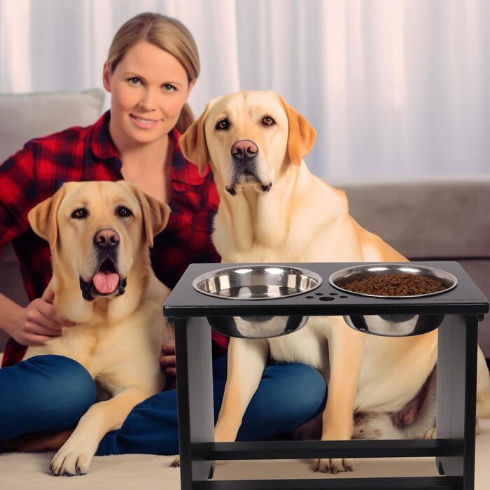 Підвищені годівниці для собак великих порід, годівниці на підставці, без розливання, годівниця для собак велика з 2 мисками з нержавіючої сталі (чорний) XL, висота 35.56 см, об'єм миски 48 oz (чорний)