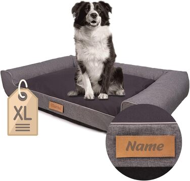 Персоналізоване собаче ліжко XL - для великих, середніх собак - подушка, корзинка для собак - килимок для собак з гравіюванням імені (Сірий, L 100 x B 65 x H 17 см)