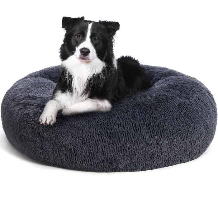 Ортопедичне ліжко для собак, кругле, м'яке, для котів та собак, ліжко-софа, кошик, 80 см, темно-сірий, 80x80x20 см