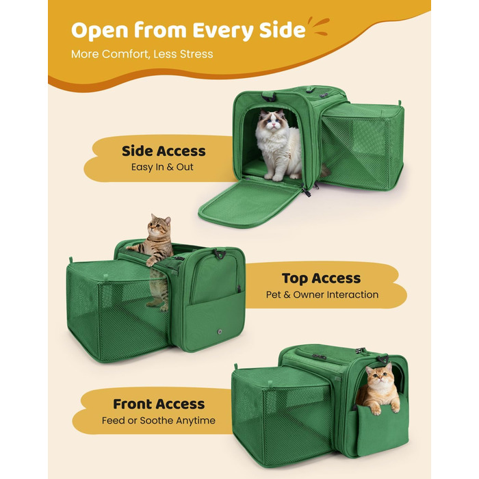 Трансформер для котів MIDOG: м'яка переноска з TSA-сертифікацією, для подорожей літаком, під сидіння, з розширеним простором та надійними застібками. Оливковий/Листяний колір