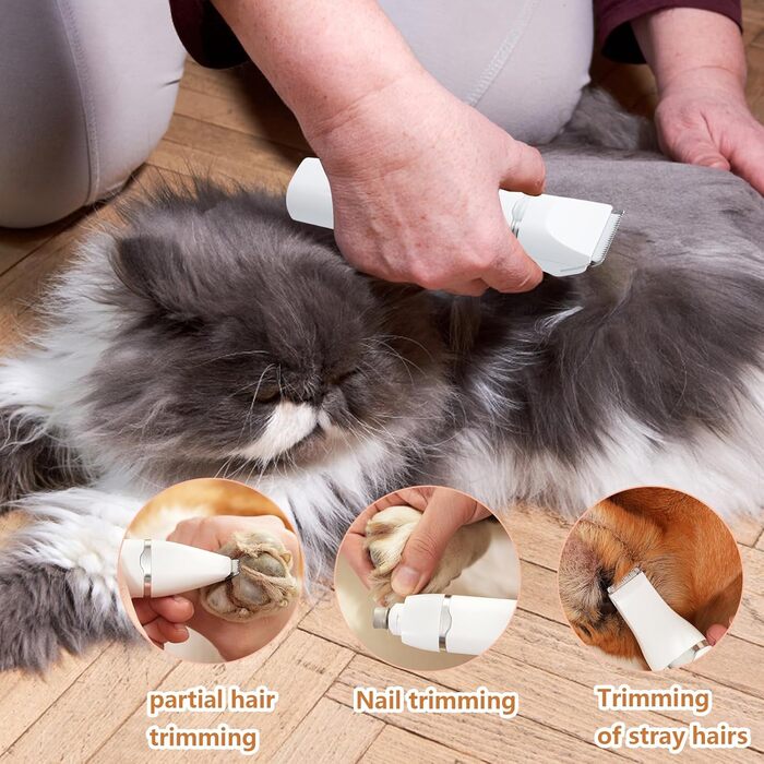 Набір для стрижки кігтів котів та собак Focenat 4 в 1: тихий триммер, електрична машинка для грумінгу тіла, очей та вух
