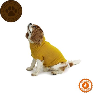 Теплий вовняний пуловер для собак Ancol Muddy Paws, розмір L (50 см), гірчичний колір, з ремінцями для ніг та коміром-хомутом