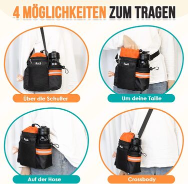 Сумка для ласощів для собак з диспенсером для пакетів та тримачем для пляшки, 3 способи носіння, регульований ремінь/ремень/кліпса, зелено-помаранчевий