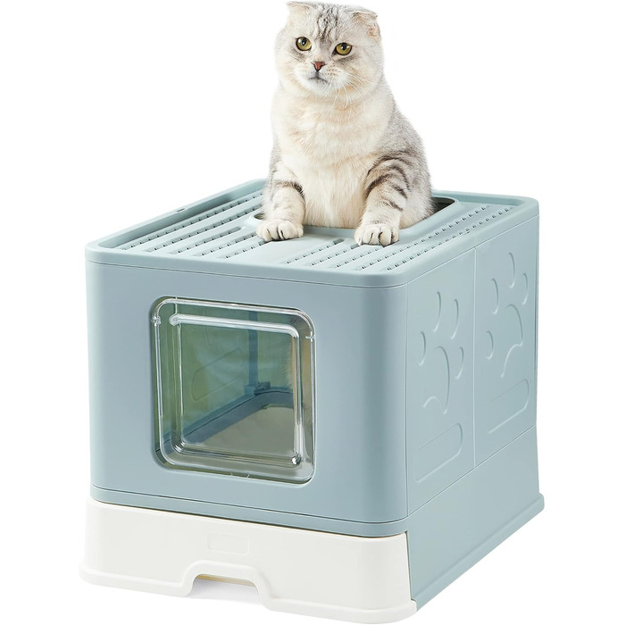 Котячий туалет Suhaco XXL із кришкою та лопаткою, зверху з отвором, 51x38x41 см, зелений