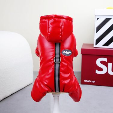 Теплий зимовий одяг для собак Izefia: куртка-комбінезон, бавовна, червоний, L (довжина спини 27 см)