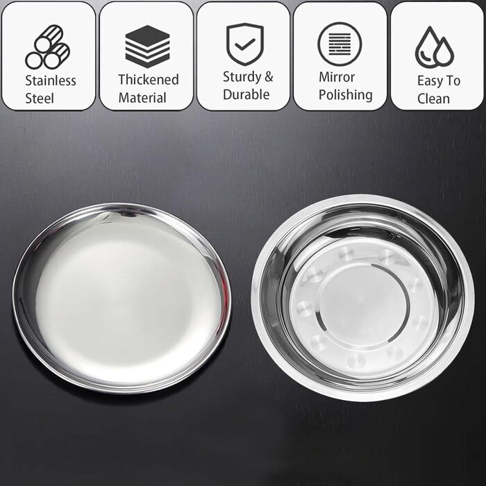 Миски для котів зі сталі (2 шт.) – для полегшення догляду за вусами, зменшення втоми, неслизький набір мисок для котячого корму (великі, 17 см)