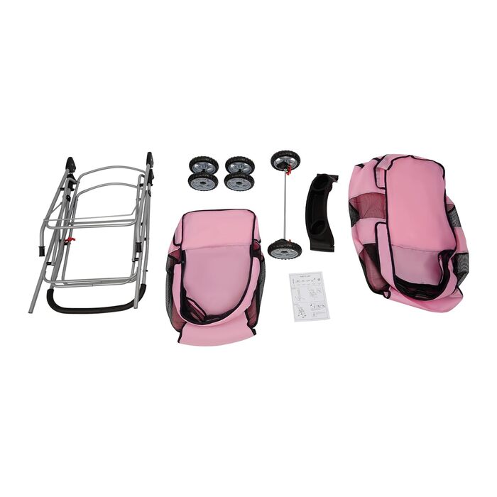 Двоярусний візок для домашніх тварин для маленьких та середніх собак та котів - Легкий транспортний візок-бугі для собак з 2 рівнями для прогулянок, подорожей та активного відпочинку на природі, до 20 кг (Рожевий)