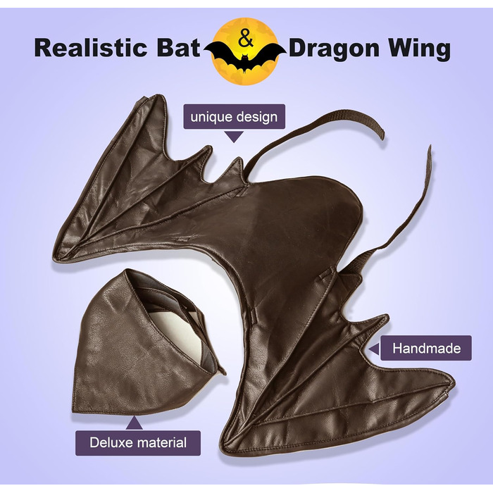 Костюм на Хелловін для собак: крила кажана, дракона, птаха. Підходить для великих, середніх та маленьких собак. Чорні крила кажана (M, колір кава).